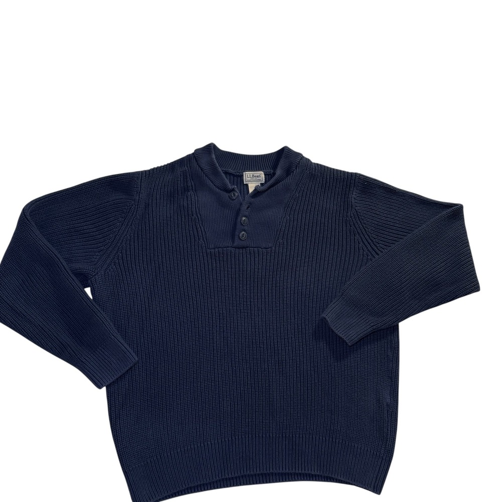 L.L. Bean Men's Henley Sweater Blue Cotton Knit Pullover Size L Reg 501592